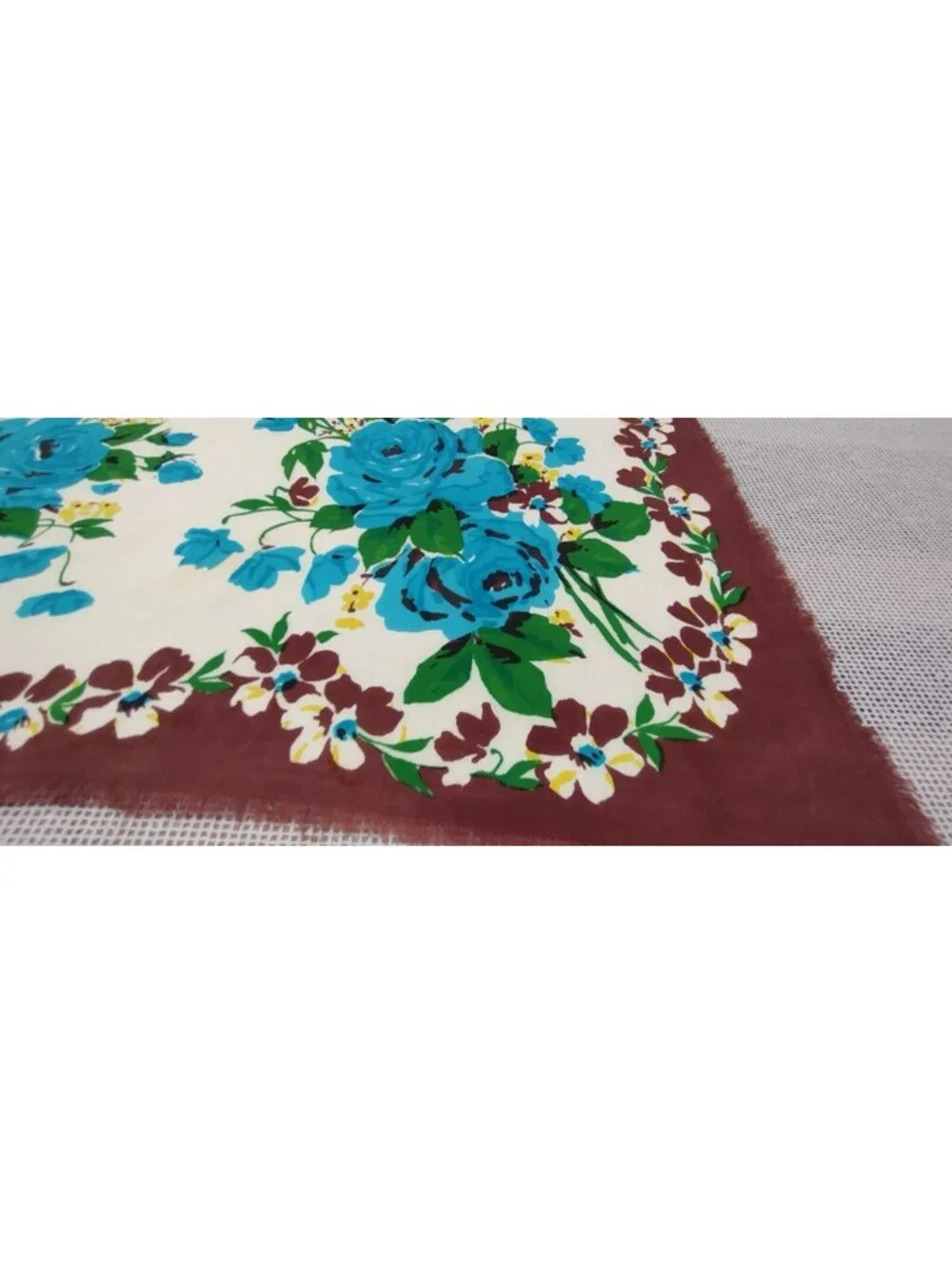 Vintage 1940s Turquoise Roses Cowboy Scarf 1950s Unisex Rockabilly Brown Rayon